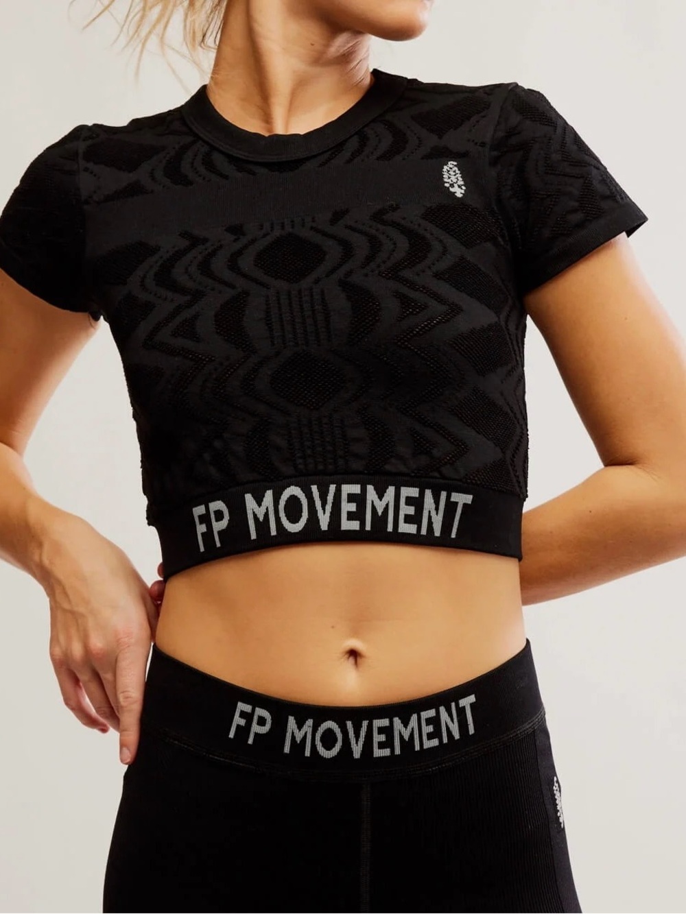 Free People Movement Run The Distance Black Crop Workout Top